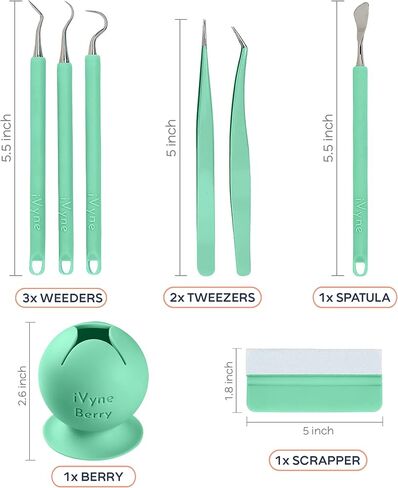 iVyne (8pcs) Premium Vinyl Weeding Tool Kit & Weeding Scrap Collector Soft Grip Tools with Berry, Weeder, Tweezers, Picker Or Hook, and Scraper Set for Silhouette Cameos & Cricut - Green in Saudi Arabia