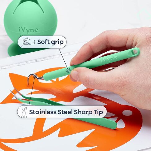 iVyne (8pcs) Premium Vinyl Weeding Tool Kit & Weeding Scrap Collector Soft Grip Tools with Berry, Weeder, Tweezers, Picker Or Hook, and Scraper Set for Silhouette Cameos & Cricut - Green in Saudi Arabia