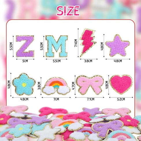 82 Pcs Chenille Letter Patches Multi-Color Self Adhesive Patches A-Z Chenille Sticker Patches - Cute Star Lightning Heart Rainbow Letter Stickers for Hats Backpacks DIY Clothing in Saudi Arabia