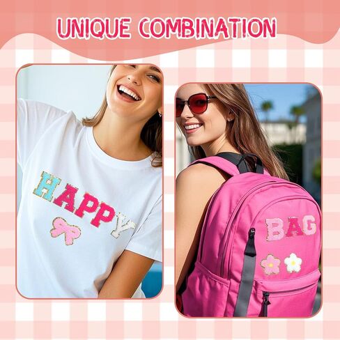 82 Pcs Chenille Letter Patches Multi-Color Self Adhesive Patches A-Z Chenille Sticker Patches - Cute Star Lightning Heart Rainbow Letter Stickers for Hats Backpacks DIY Clothing in Saudi Arabia