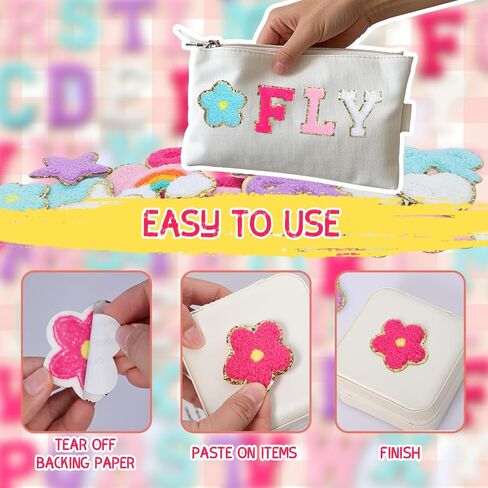 82 Pcs Chenille Letter Patches Multi-Color Self Adhesive Patches A-Z Chenille Sticker Patches - Cute Star Lightning Heart Rainbow Letter Stickers for Hats Backpacks DIY Clothing in Saudi Arabia
