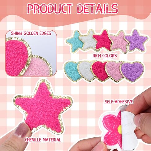 82 Pcs Chenille Letter Patches Multi-Color Self Adhesive Patches A-Z Chenille Sticker Patches - Cute Star Lightning Heart Rainbow Letter Stickers for Hats Backpacks DIY Clothing in Saudi Arabia