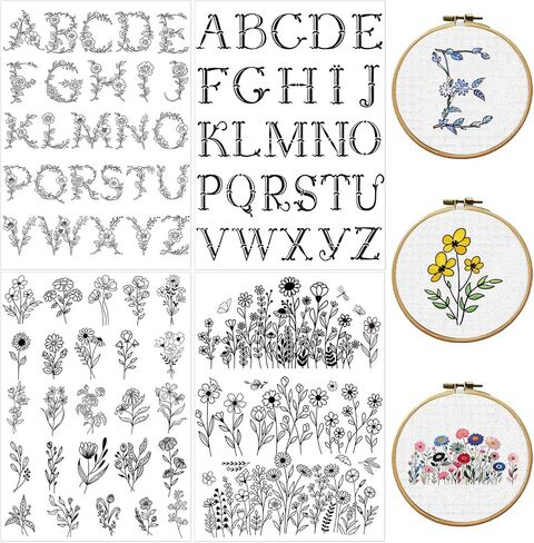 Rngmsi Water Soluble Embroidery Patterns - 4 Sheets Halloween and Fall Stick and Stitch Embroidery Designs, Autumn Pumpkin Ghost Theme Wash Away Transfer Paper Stabilizers for Hand Sewing in Saudi Arabia