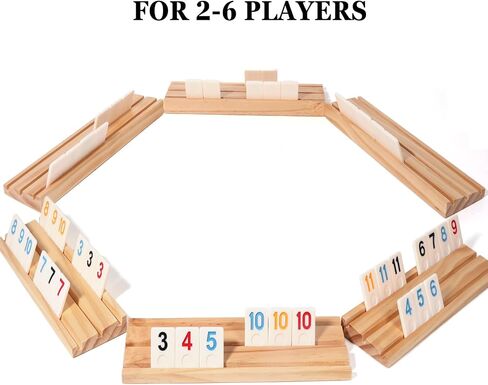 تم ترقية 2-6 لاعبين لعبة لوحة Rummy Cube مع 6 رفوف خشبية ، 160 بلاط ، والحالة المحمولة ، وحقيبة الرباط والنرد ، للبالغين أصدقاء Night Gifts حفلة السفر شحذ الدماغ in Kuwait