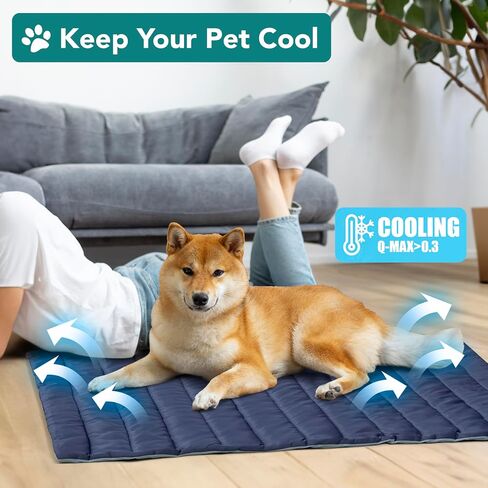 PetAmi Cooling Mat for Dog, Premium Pet Cooling Blanket for Crate Kennel, Indoor Cat Cool Sleeping Pad, Q-MAX Cold Sofa Couch Cover for Summer, Navy/Dusty Blue, Large (40x60) in Saudi Arabia