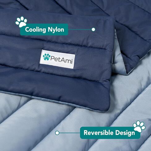 PetAmi Cooling Mat for Dog, Premium Pet Cooling Blanket for Crate Kennel, Indoor Cat Cool Sleeping Pad, Q-MAX Cold Sofa Couch Cover for Summer, Navy/Dusty Blue, Large (40x60) in Saudi Arabia