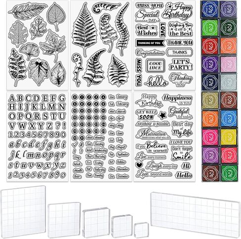 6 Sheets Words Clear Stamps for Card Making 20 Craft Ink Pad 6 Acrylic Stamp Block Tools with Grid Lines Silicone Stamp with Happy Birthday Bible Verse Greeting Bless Stamps Craft Supplies in Kuwait