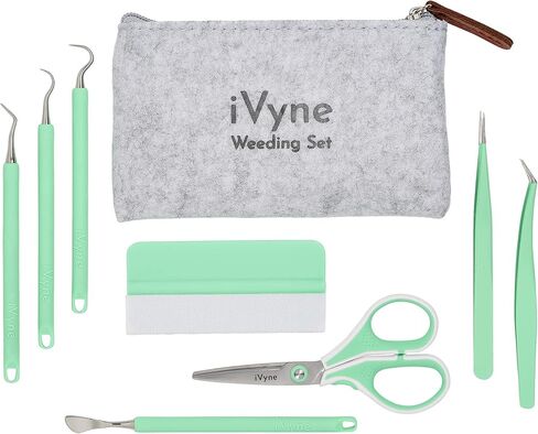 Ivyne (8pcs) مجموعة أدوات الأعشاب الضارة فينيل الممتازة وأدوات تجميع الخردة من الأعشاب الضارة مع التوت ، الأعشاب الضارة ، ملاقط ، منتقي أو خطاف ، ومجموعة من أجل Silhouette Clemos & Cricut - Green in Kuwait