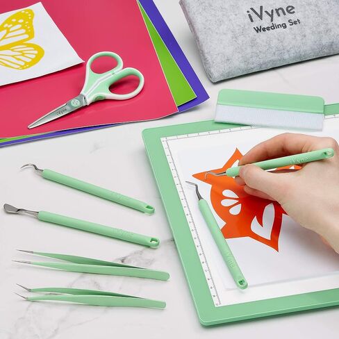Ivyne (8pcs) مجموعة أدوات الأعشاب الضارة فينيل الممتازة وأدوات تجميع الخردة من الأعشاب الضارة مع التوت ، الأعشاب الضارة ، ملاقط ، منتقي أو خطاف ، ومجموعة من أجل Silhouette Clemos & Cricut - Green in Kuwait