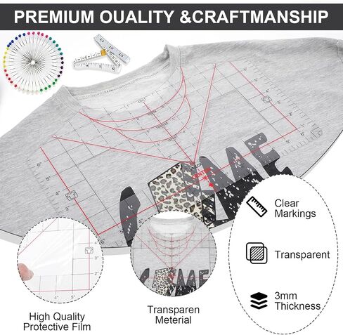 Tshirt Ruler Guide for Vinyl Alignment, Tshirt Measurement Tool for Heat Press in Vinyl, T Shirt Rulers to Center Designs, Tshirt Ruler Alignment Tool Placement, All-in-ONE T Shirt Ruler in Saudi Arabia
