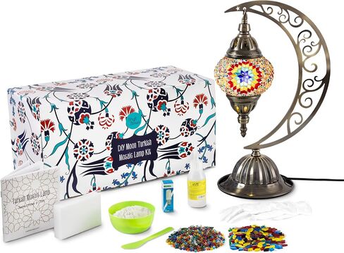 Turkish Mosaic Moon Lamp Making Kit | DIY Colorful Glass Decorative Table Desk Light | Craft Kit For Adults | Make Your Own Lamp | Living Room Bedroom | Mosaic Pieces, Beads, US-Plug (Green) in Saudi Arabia