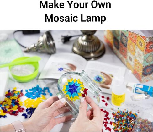 Turkish Mosaic Moon Lamp Making Kit | DIY Colorful Glass Decorative Table Desk Light | Craft Kit For Adults | Make Your Own Lamp | Living Room Bedroom | Mosaic Pieces, Beads, US-Plug (Green) in Saudi Arabia
