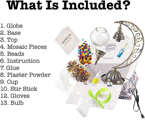 Turkish Mosaic Moon Lamp Making Kit | DIY Colorful Glass Decorative Table Desk Light | Craft Kit For Adults | Make Your Own Lamp | Living Room Bedroom | Mosaic Pieces, Beads, US-Plug (Green) in Saudi Arabia