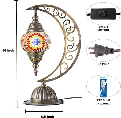 Turkish Mosaic Moon Lamp Making Kit | DIY Colorful Glass Decorative Table Desk Light | Craft Kit For Adults | Make Your Own Lamp | Living Room Bedroom | Mosaic Pieces, Beads, US-Plug (Green) in Saudi Arabia