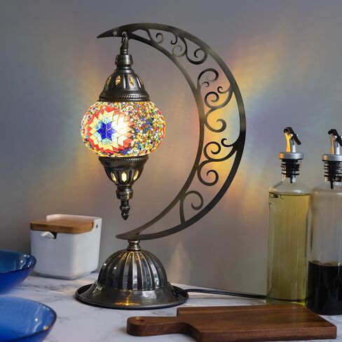 Turkish Mosaic Moon Lamp Making Kit | DIY Colorful Glass Decorative Table Desk Light | Craft Kit For Adults | Make Your Own Lamp | Living Room Bedroom | Mosaic Pieces, Beads, US-Plug (Green) in Saudi Arabia