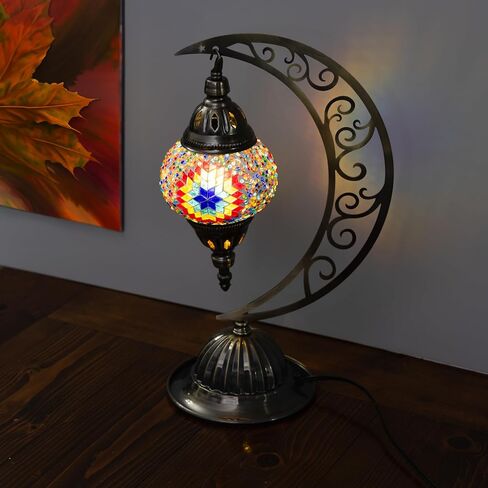 Turkish Mosaic Moon Lamp Making Kit | DIY Colorful Glass Decorative Table Desk Light | Craft Kit For Adults | Make Your Own Lamp | Living Room Bedroom | Mosaic Pieces, Beads, US-Plug (Green) in Saudi Arabia