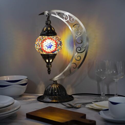 Turkish Mosaic Moon Lamp Making Kit | DIY Colorful Glass Decorative Table Desk Light | Craft Kit For Adults | Make Your Own Lamp | Living Room Bedroom | Mosaic Pieces, Beads, US-Plug (Green) in Saudi Arabia