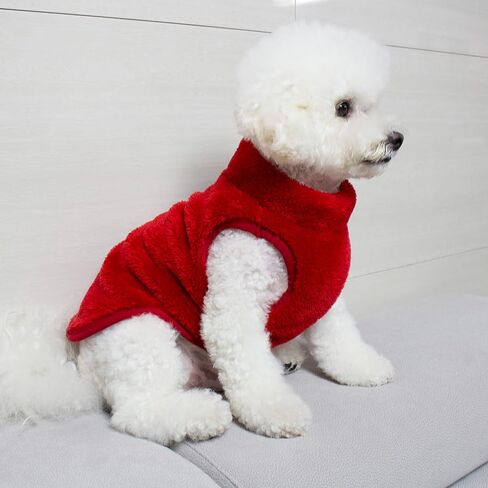 Pet Dog's Super Soft Warm Fleece Zip Up Unisex Vest Sweater for Small Dogs Pets Cats, Red, Large in Saudi Arabia