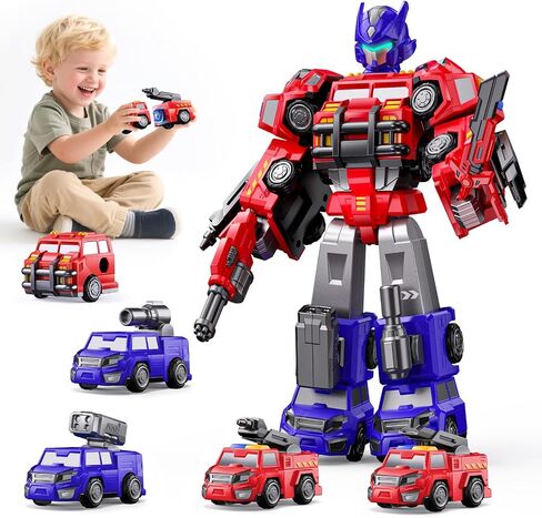 5 في 1 Magnetic Transform Fire Robot Toys Gifts for 3 4 5 5 Boy Boys Kids ، Easy DIY Assembly ، Magnetic Transfor Trucks Tarts for Boys ، Ideals 3 4 5 6 6 year Boy Birthday Gift in Kuwait