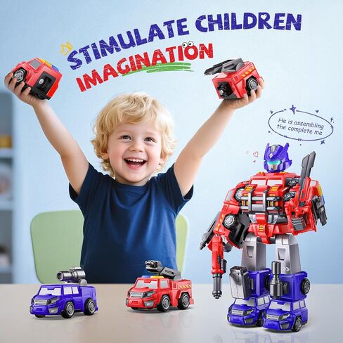 5 في 1 Magnetic Transform Fire Robot Toys Gifts for 3 4 5 5 Boy Boys Kids ، Easy DIY Assembly ، Magnetic Transfor Trucks Tarts for Boys ، Ideals 3 4 5 6 6 year Boy Birthday Gift in Kuwait