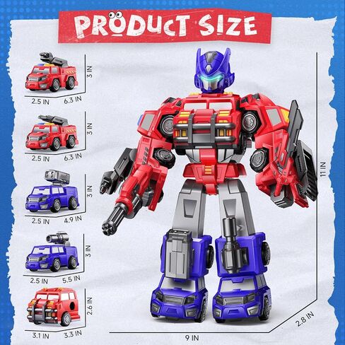 5 في 1 Magnetic Transform Fire Robot Toys Gifts for 3 4 5 5 Boy Boys Kids ، Easy DIY Assembly ، Magnetic Transfor Trucks Tarts for Boys ، Ideals 3 4 5 6 6 year Boy Birthday Gift in Kuwait