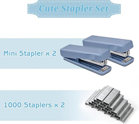 2PCS Mini Stapler مع 2000 Staples ، Staplers الصغيرة اللطيفة للمكتب ، 20 ورقة ، دباسة مجانية ، محمولة للمستلزمات المدرسية (Blue) in Saudi Arabia
