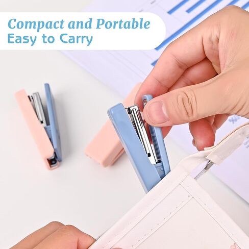 2PCS Mini Stapler مع 2000 Staples ، Staplers الصغيرة اللطيفة للمكتب ، 20 ورقة ، دباسة مجانية ، محمولة للمستلزمات المدرسية (Blue) in Saudi Arabia