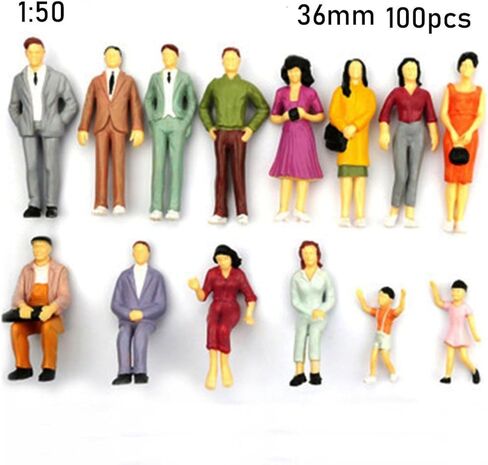 100 Pcs 1:100/1:150/1:75/1:50 Scale People Figures - ABS Building Model Passengers, Painted Train Scenery Figurines, Multicolor Mixed Poses for DIY Layouts (1:100) in Saudi Arabia