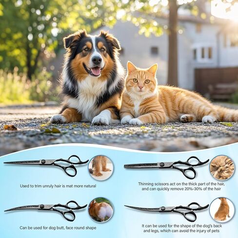 Dog Grooming Scissors,Black with Safety Round Tips,5 in 1 Curved Dog Scissors for Grooming,Professional Pet Grooming Shears Set for Dogs and Cats in Kuwait