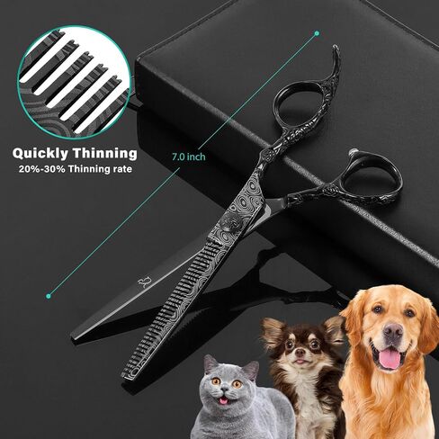 Dog Grooming Scissors,Black with Safety Round Tips,5 in 1 Curved Dog Scissors for Grooming,Professional Pet Grooming Shears Set for Dogs and Cats in Kuwait