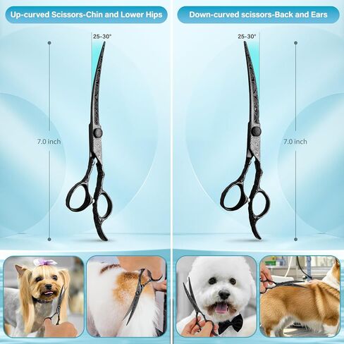 Dog Grooming Scissors,Black with Safety Round Tips,5 in 1 Curved Dog Scissors for Grooming,Professional Pet Grooming Shears Set for Dogs and Cats in Kuwait