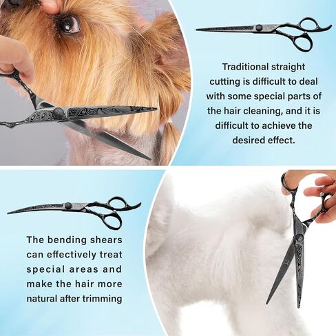 Dog Grooming Scissors,Black with Safety Round Tips,5 in 1 Curved Dog Scissors for Grooming,Professional Pet Grooming Shears Set for Dogs and Cats in Kuwait