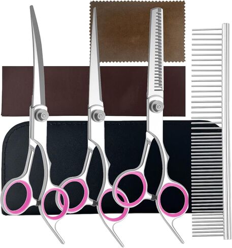 8-in-1 Dog Grooming Kit with Stainless Steel Scissors Professional Dog Trimmer for Grooming Ergonomic Curved Dog Grooming Scissors Perfect for Small and Large Dogs in Kuwait