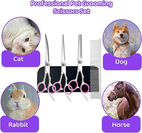 8-in-1 Dog Grooming Kit with Stainless Steel Scissors Professional Dog Trimmer for Grooming Ergonomic Curved Dog Grooming Scissors Perfect for Small and Large Dogs in Kuwait