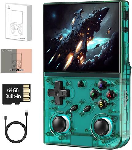 GiipGoop RG35XX Pro Handheld Game Consoles RG35XXPro Retro Gaming Console with 64GB Card 4353 Games Video Game Console Pocket Arcade Support 30+ Simulators WiFi Bluetooth HD Output Transparent Teal in Kuwait