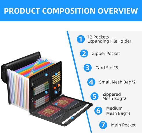 TAOZKAM 24 Pockets Accordion File Organizer,Multi-Pockets Expanding Filing Organizer with Labels,Portable Expanding File Folder for Letter A4 Files and More in Saudi Arabia