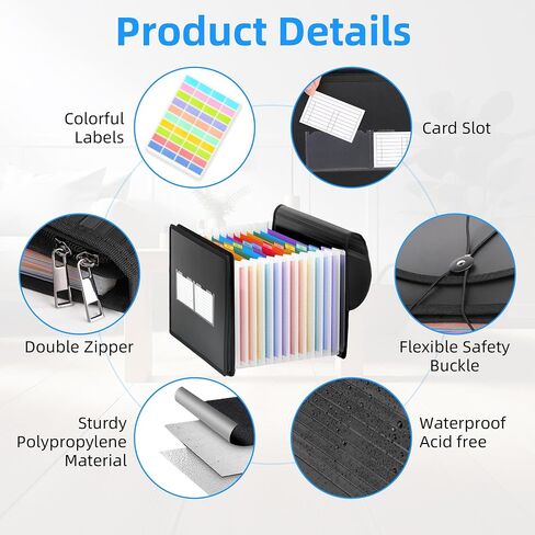 TAOZKAM 24 Pockets Accordion File Organizer,Multi-Pockets Expanding Filing Organizer with Labels,Portable Expanding File Folder for Letter A4 Files and More in Saudi Arabia
