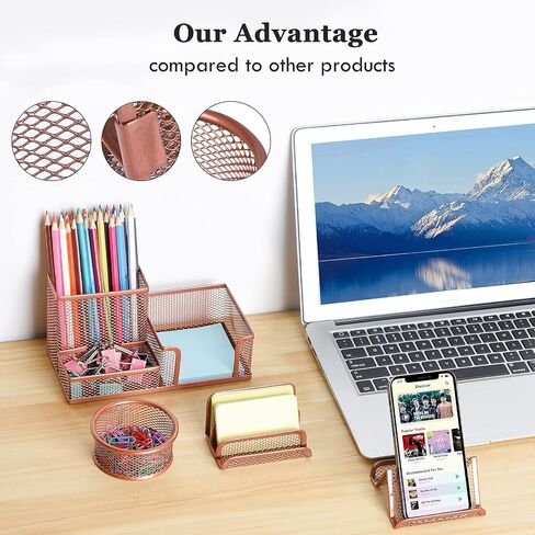 Pen Holder for Desk, 6 Pieces Mesh Desk Organizer set 3 Compartments pens holder, Mail Organizer Letter Holder Home Office Supplies Caddy Storage Baskets for Desktop Accessories(6 Piece set, Black) in Kuwait
