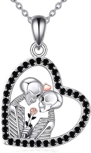 ZPMMPZ Skull Necklace for Men Women 925 Sterling Silver Skull Rose Necklace Skull Rose Red Crystal Necklace Halloween Christmas Birthday Gift in Kuwait