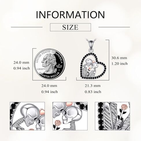 ZPMMPZ Skull Necklace for Men Women 925 Sterling Silver Skull Rose Necklace Skull Rose Red Crystal Necklace Halloween Christmas Birthday Gift in Kuwait