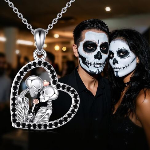 ZPMMPZ Skull Necklace for Men Women 925 Sterling Silver Skull Rose Necklace Skull Rose Red Crystal Necklace Halloween Christmas Birthday Gift in Kuwait