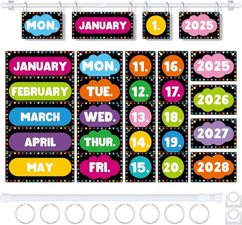 Flip Calendar Bulletin Board Set with Holder Adjustable Calendar Display Holder Includes 55 Date Cards for Preschool School Classroom Wall Decoration(Chalkboard Brights) in Saudi Arabia