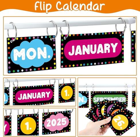 Flip Calendar Bulletin Board Set with Holder Adjustable Calendar Display Holder Includes 55 Date Cards for Preschool School Classroom Wall Decoration(Chalkboard Brights) in Saudi Arabia