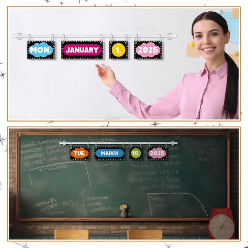 Flip Calendar Bulletin Board Set with Holder Adjustable Calendar Display Holder Includes 55 Date Cards for Preschool School Classroom Wall Decoration(Chalkboard Brights) in Saudi Arabia