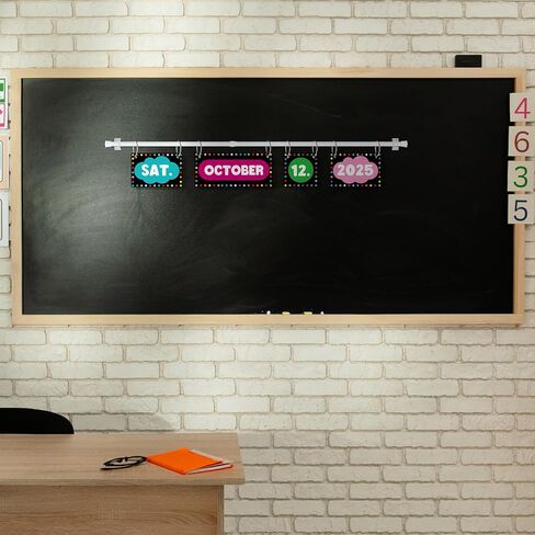 Flip Calendar Bulletin Board Set with Holder Adjustable Calendar Display Holder Includes 55 Date Cards for Preschool School Classroom Wall Decoration(Chalkboard Brights) in Saudi Arabia