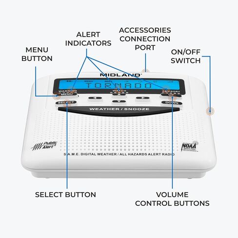 Midland® - XT511 - راديو الطوارئ - 22 قناة راديو معسكر قاعدة ثنائي الاتجاه مع 5 خيارات طاقة، 121 رمز خصوصية، 3 مصابيح LED ومسح الطقس NOAA + تنبيه - رمادي/أسود in Saudi Arabia