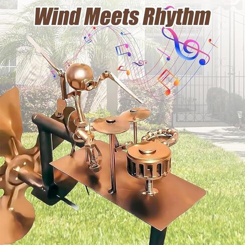 Handmade Metal Drummer Windmill,Garden Metal Rock Band Windmill, Wind-Powered Figurine Decor,Drummer Wind Spinner for Yard,Garden, Patio,Outdoor (Silver) in Saudi Arabia