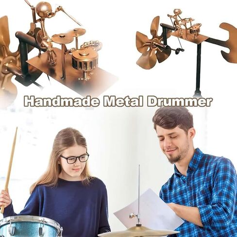 Handmade Metal Drummer Windmill,Garden Metal Rock Band Windmill, Wind-Powered Figurine Decor,Drummer Wind Spinner for Yard,Garden, Patio,Outdoor (Silver) in Saudi Arabia