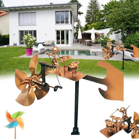 Handmade Metal Drummer Windmill,Garden Metal Rock Band Windmill, Wind-Powered Figurine Decor,Drummer Wind Spinner for Yard,Garden, Patio,Outdoor (Silver) in Saudi Arabia