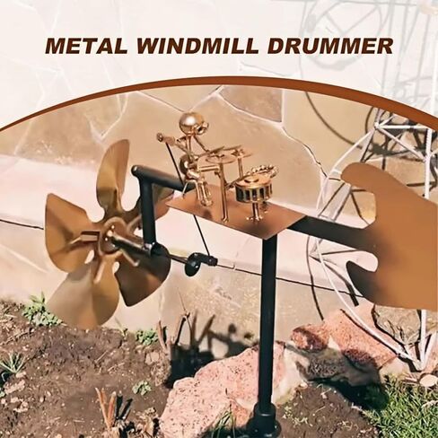 Handmade Metal Drummer Windmill,Garden Metal Rock Band Windmill, Wind-Powered Figurine Decor,Drummer Wind Spinner for Yard,Garden, Patio,Outdoor (Silver) in Saudi Arabia